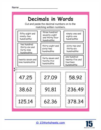 decimals in word form worksheet