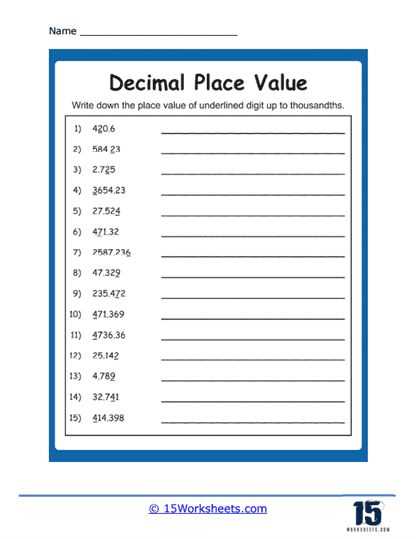 decimals place value worksheet