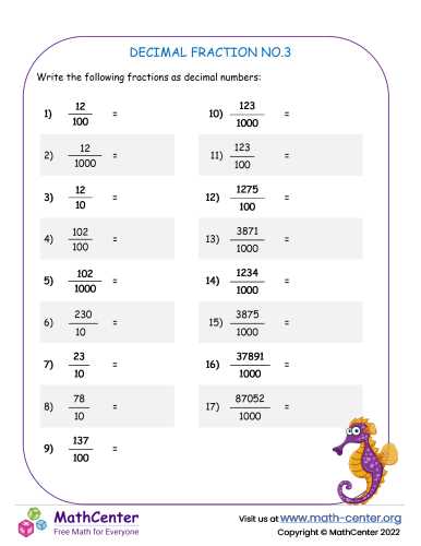 fractions/decimals worksheet