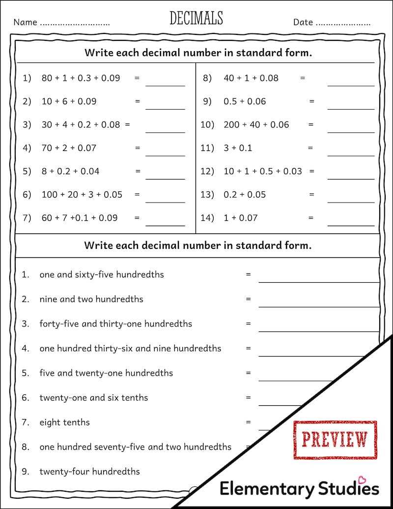 decimals worksheets grade 4