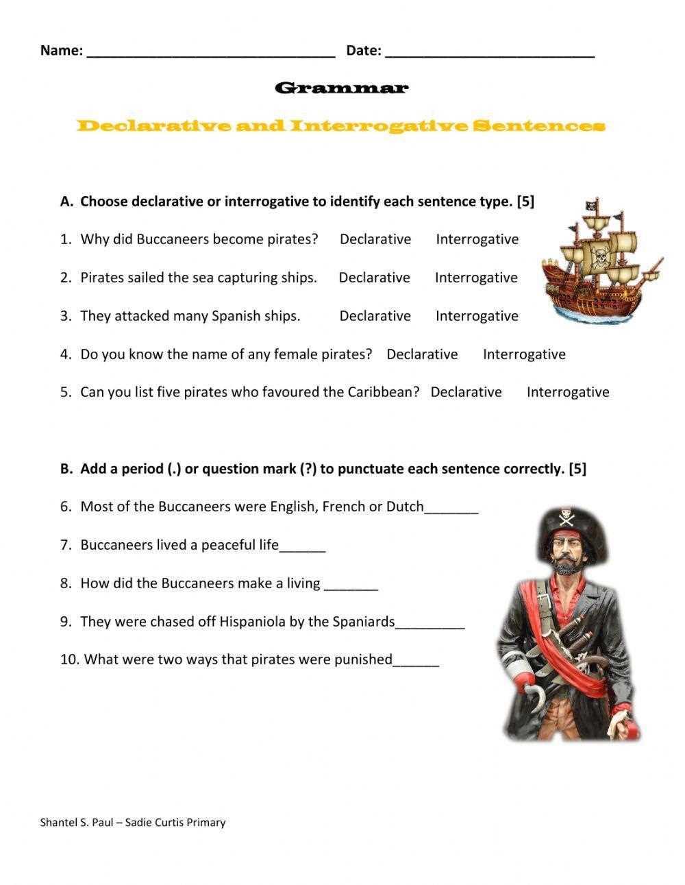 declarative and interrogative sentences worksheets