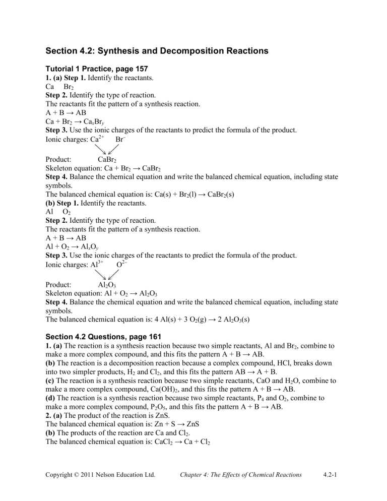 decomposition reaction practice worksheet