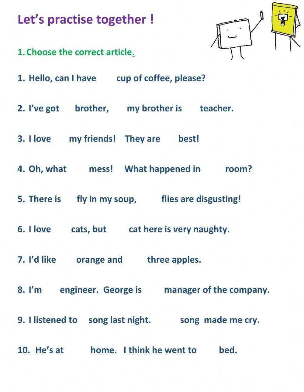 definite and indefinite articles esl worksheet