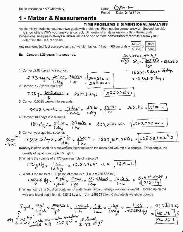 density dimensional analysis worksheet