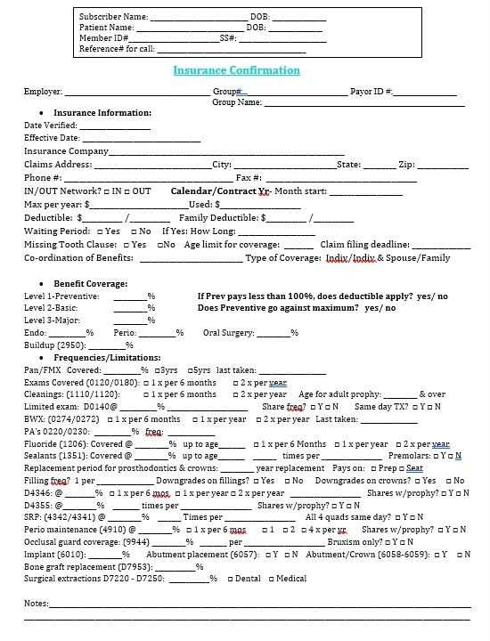 dental insurance breakdown worksheet