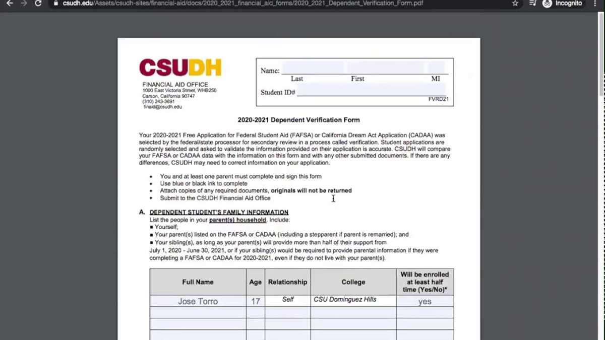dependent verification worksheet