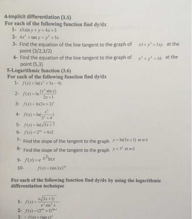 derivative of exponential and logarithmic functions worksheet