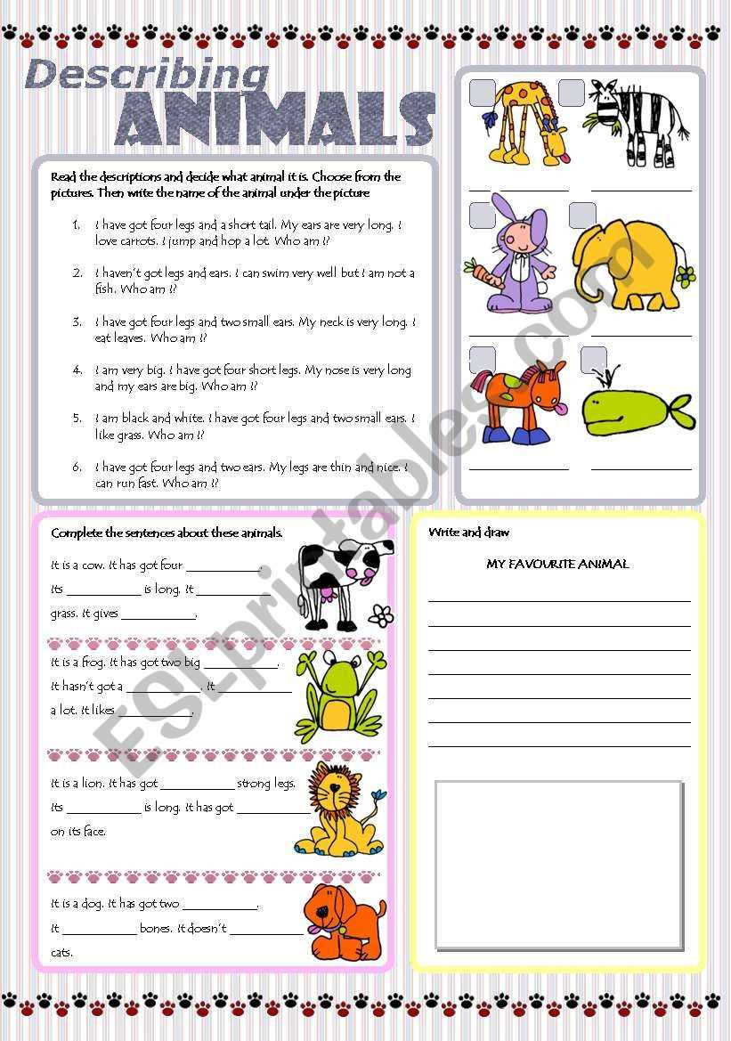 describe animals worksheet