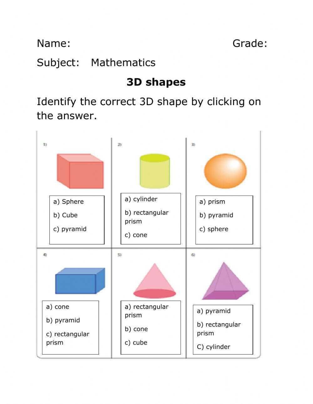 describing 3d shapes worksheet