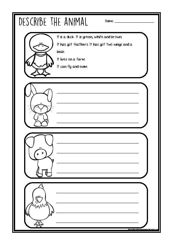 describing an animal worksheet
