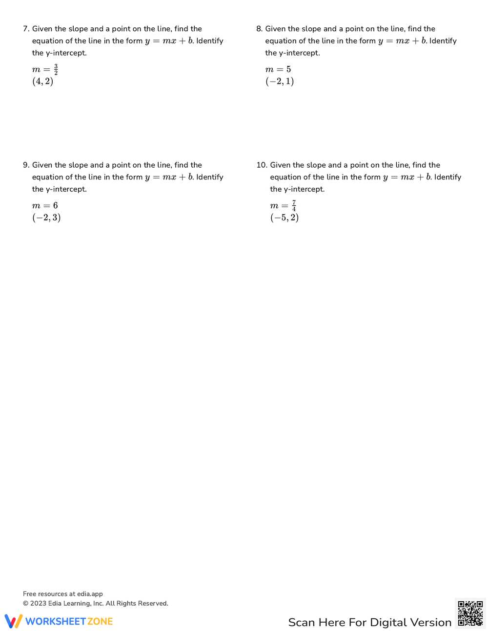 determining slope and y intercept worksheet