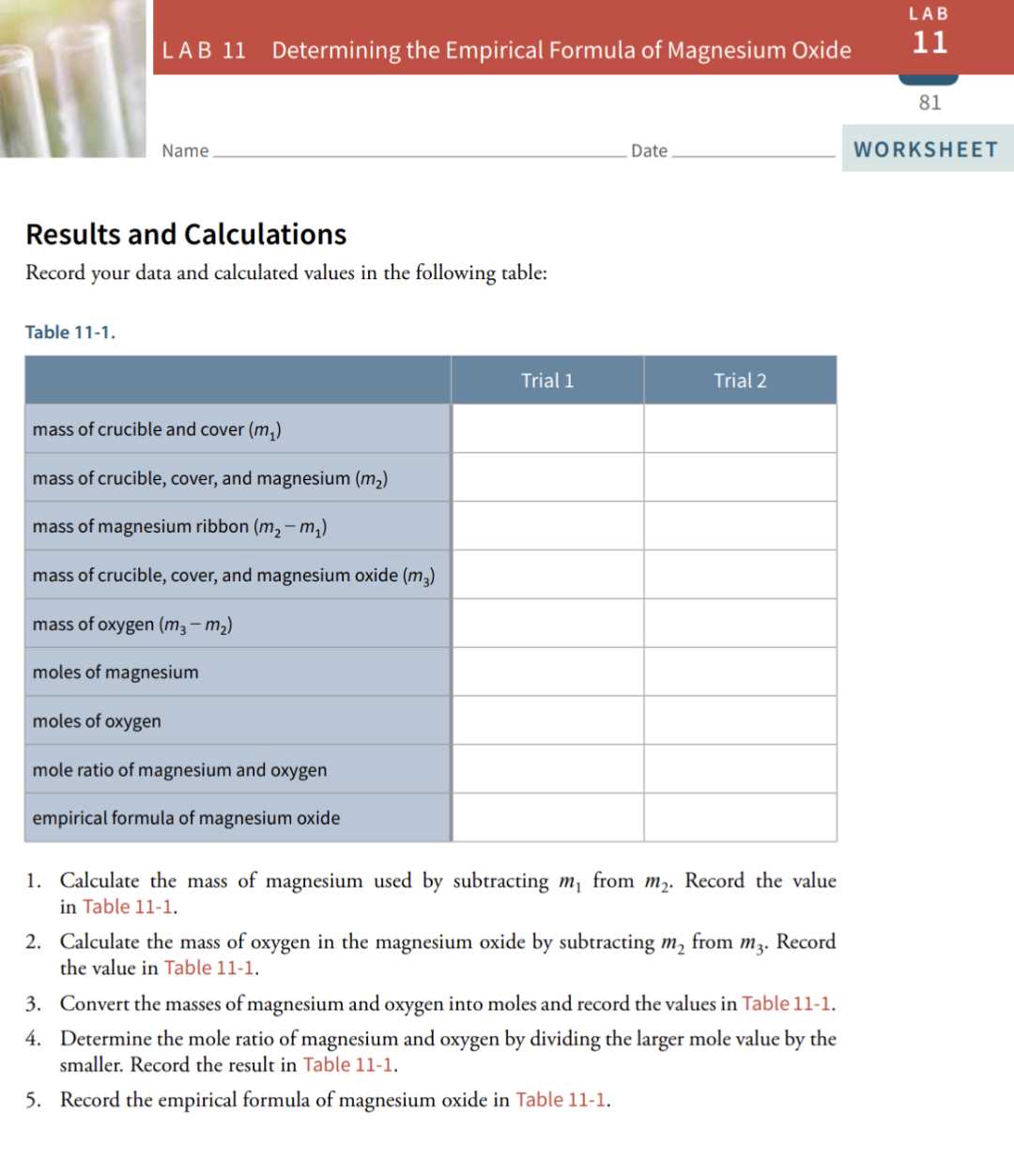 determining the empirical formula worksheet