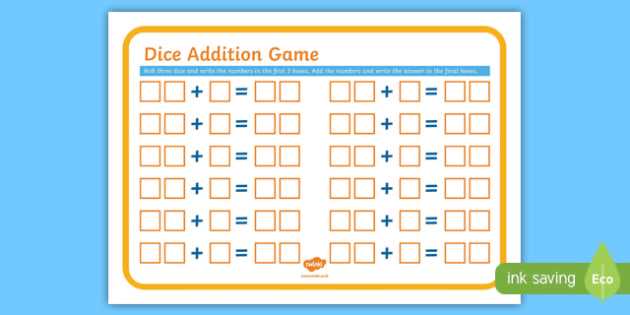 dice addition worksheets