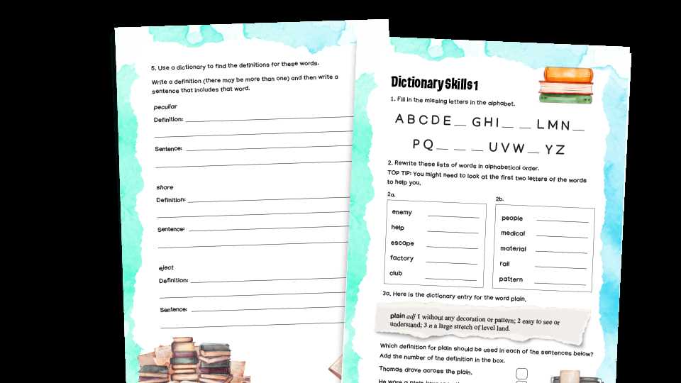 dictionary exercises worksheet
