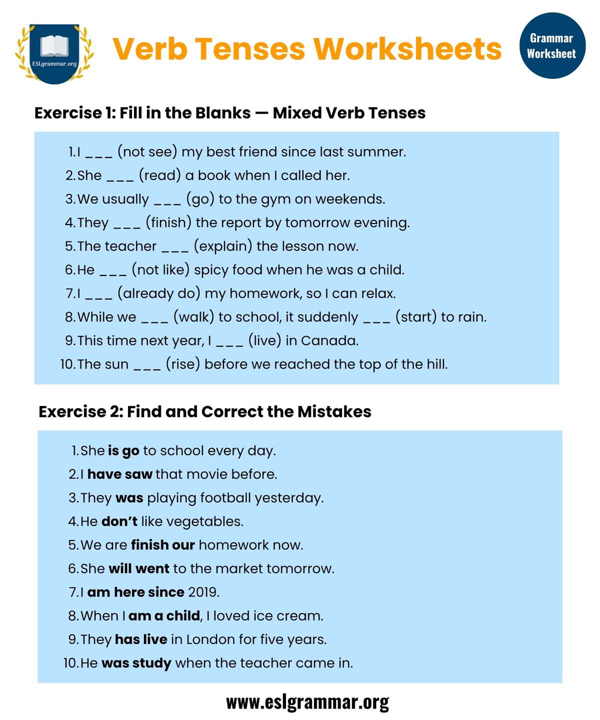 different tenses worksheet