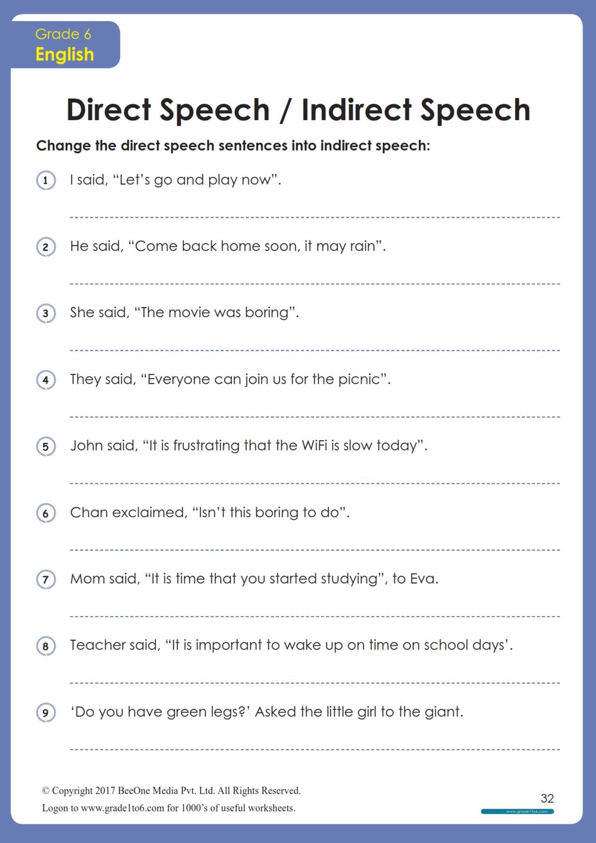 direct and indirect sentences worksheet