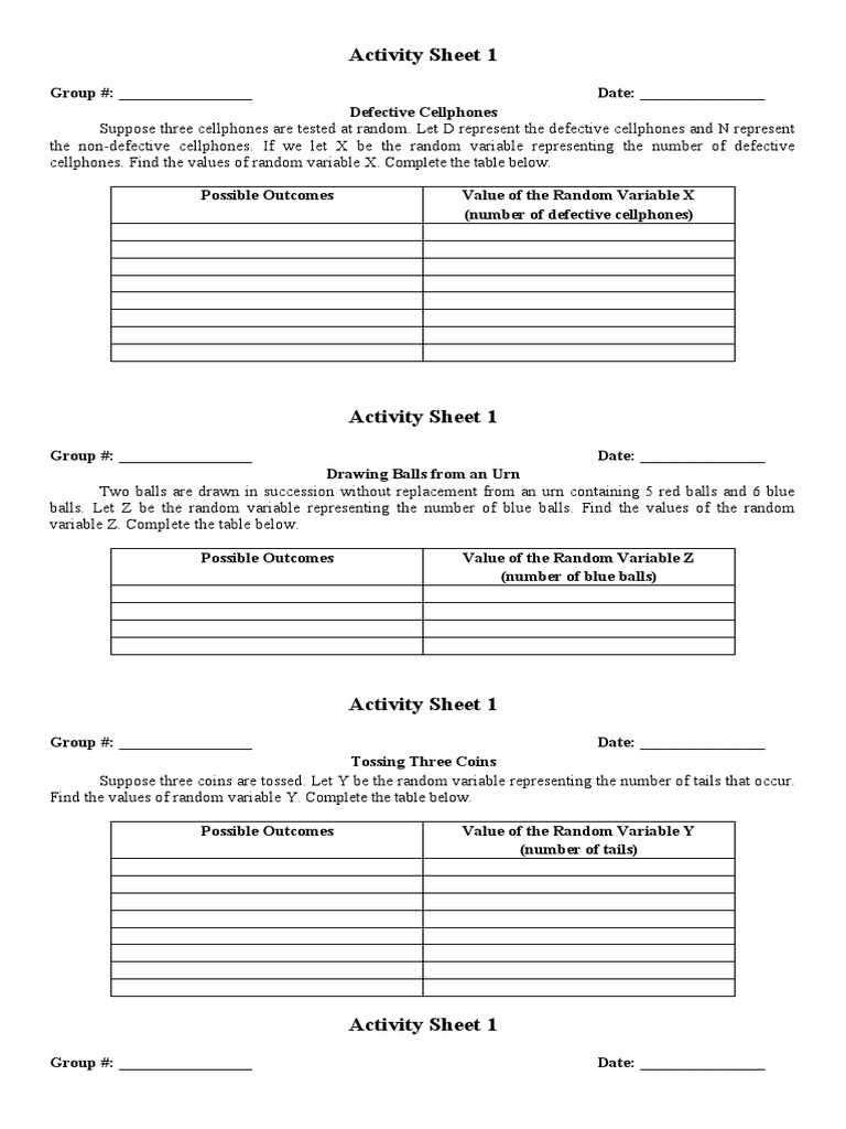 discrete random variable worksheet