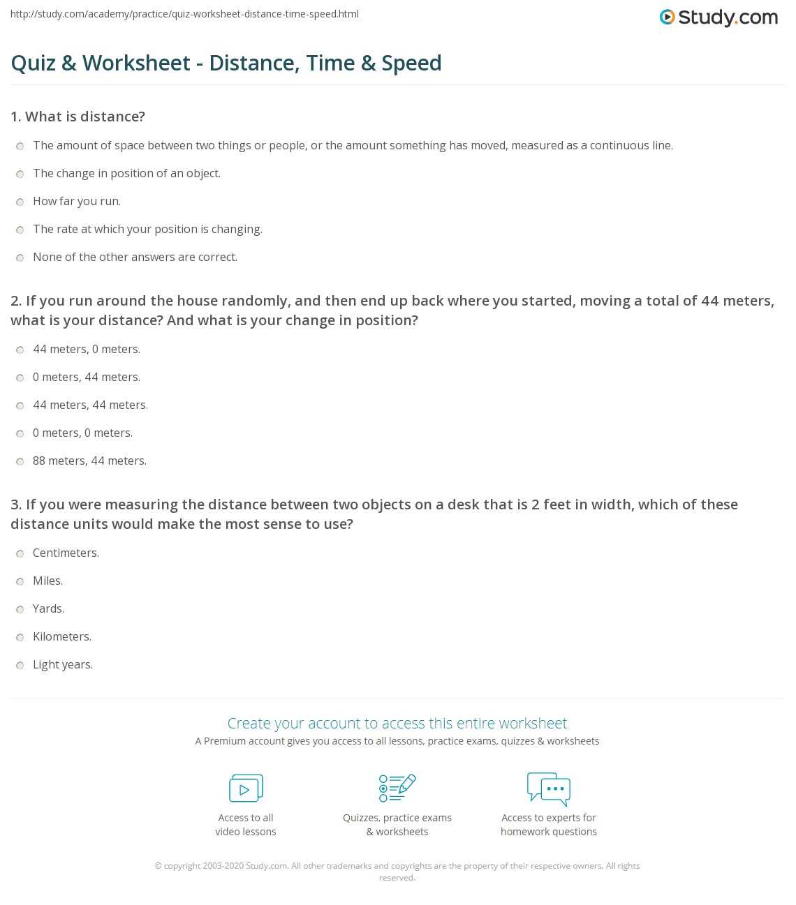 distance speed time problems worksheet