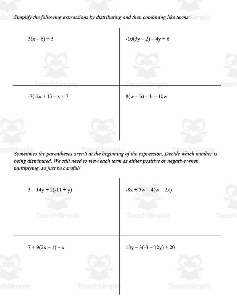 distributive and combining like terms worksheet