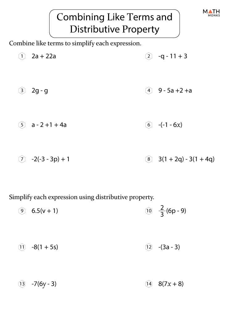 distributive property and combining like terms worksheet
