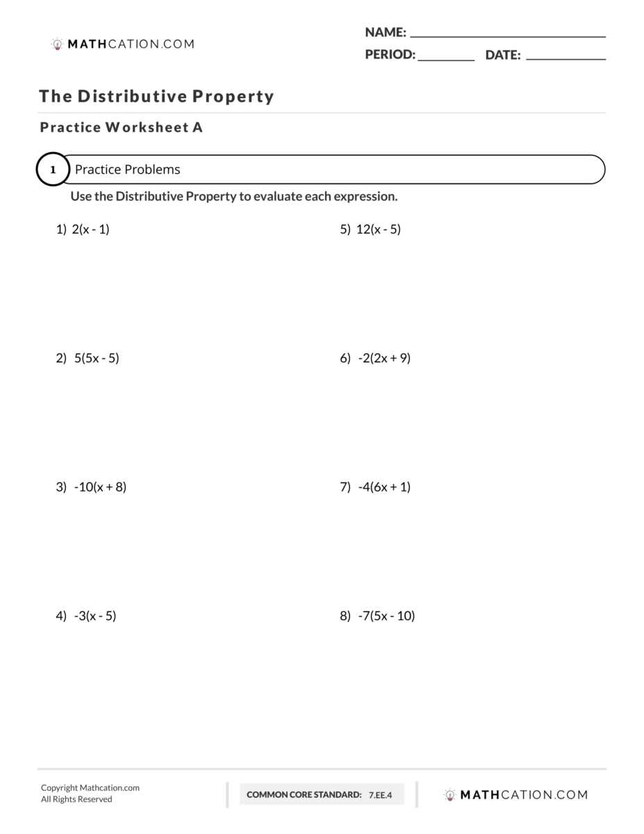 distributive property worksheets