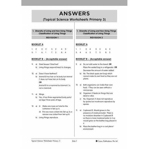 diversity of living things worksheet