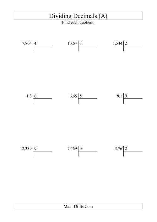 divide a whole number by a decimal worksheet
