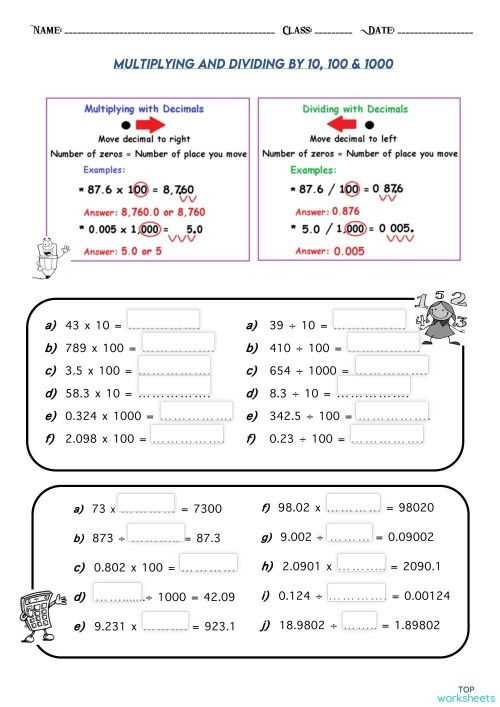 dividing and multiplying by 10 100 and 1000 worksheets