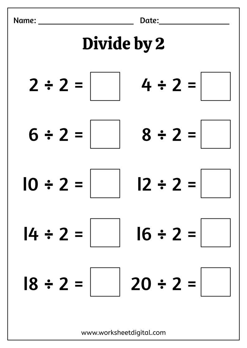 dividing by 2 worksheet