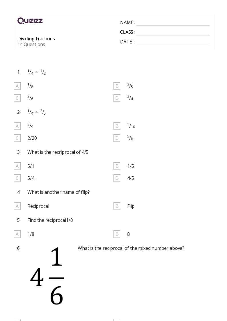 dividing fractions worksheets 6th grade