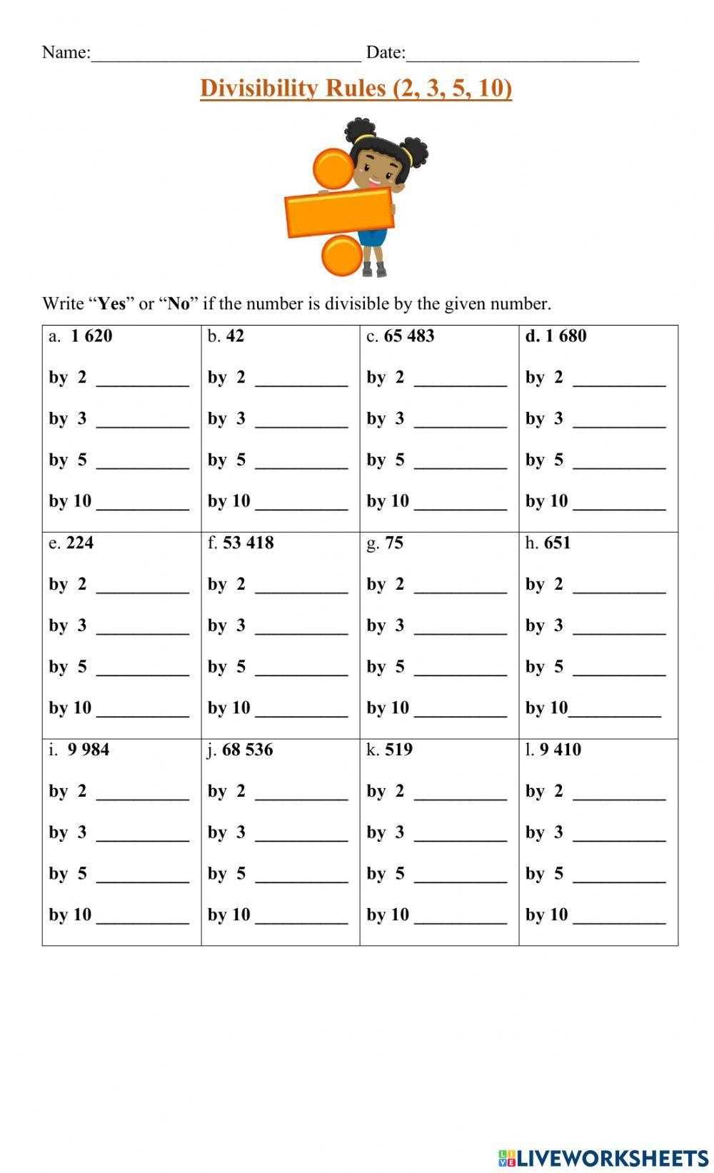 divisibility rules practice problems worksheet