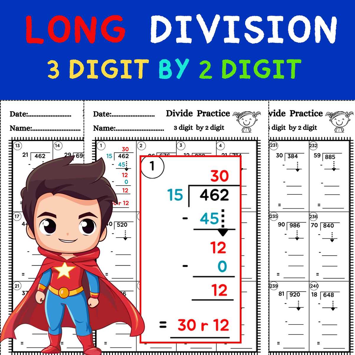 division 3 digits by 2 digits worksheets