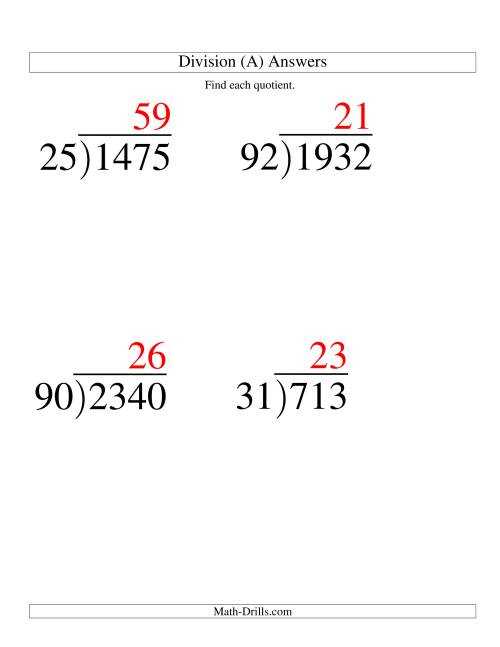 division big numbers worksheet