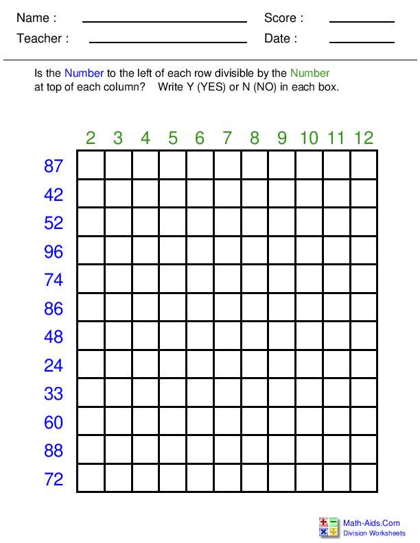 division facts 1 12 worksheets