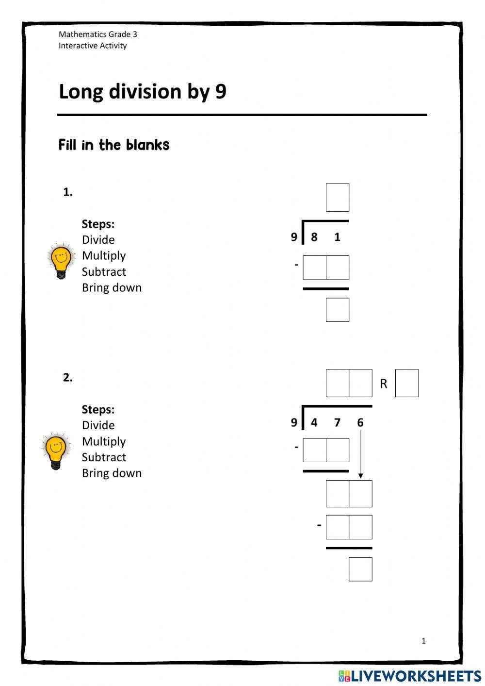division fill in the blank worksheet