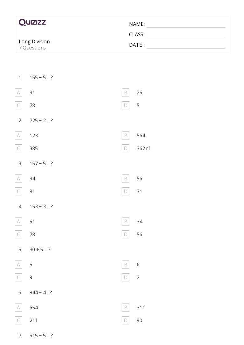 division long method worksheets