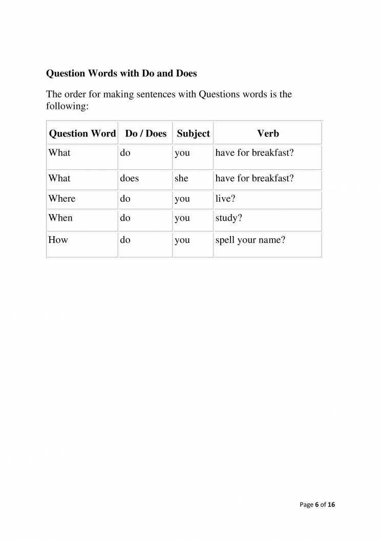 do does did worksheet