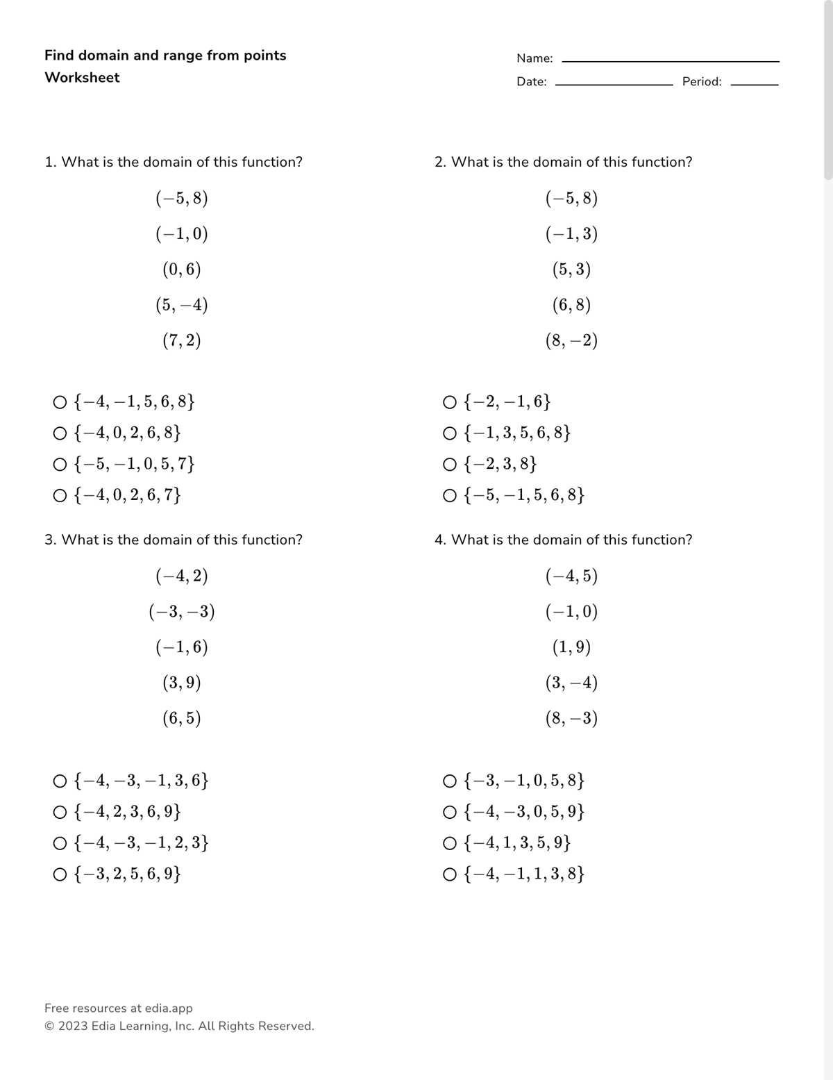 domain and range of composite functions worksheets