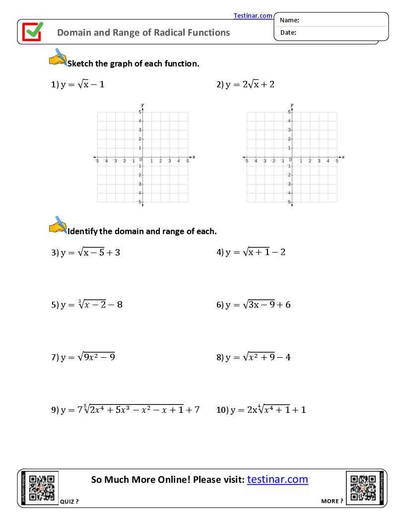domain and range of quadratic function worksheet