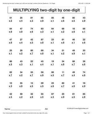 double digit by single digit multiplication worksheets