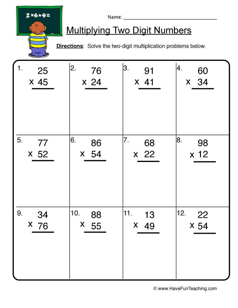 double digit multiplication practice worksheets