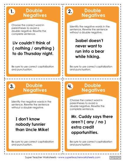 double negative grammar worksheets