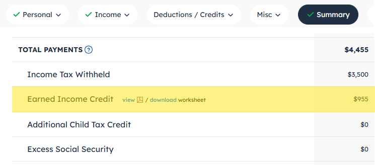 earned income credit worksheet a