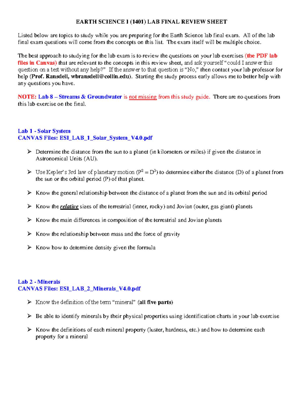 earth science lab practical review worksheet