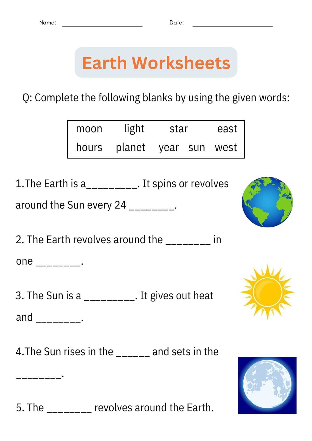earth science worksheets elementary