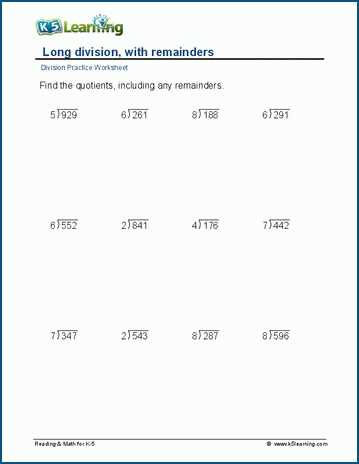 easy division worksheets with remainders