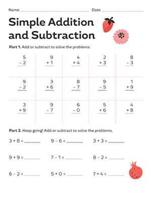 easy subtraction worksheets