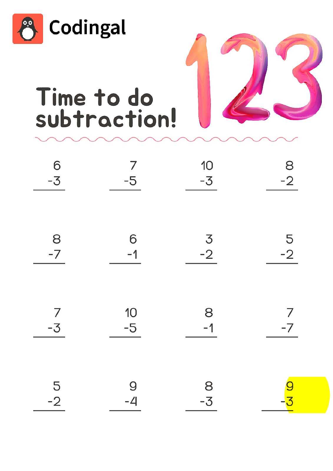 easy subtraction worksheets