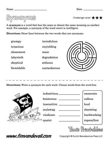 easy synonym worksheets easy synonym worksheets