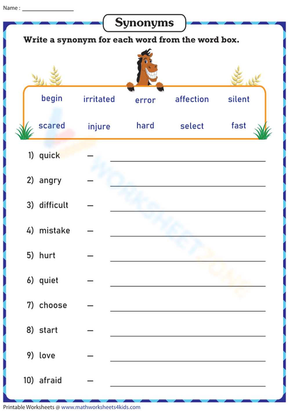 easy synonym worksheets easy synonym worksheets